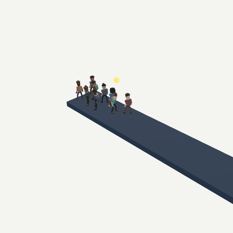 Agents arrive at the western tip of the inherited causeway; nine gather there by the end of the generation