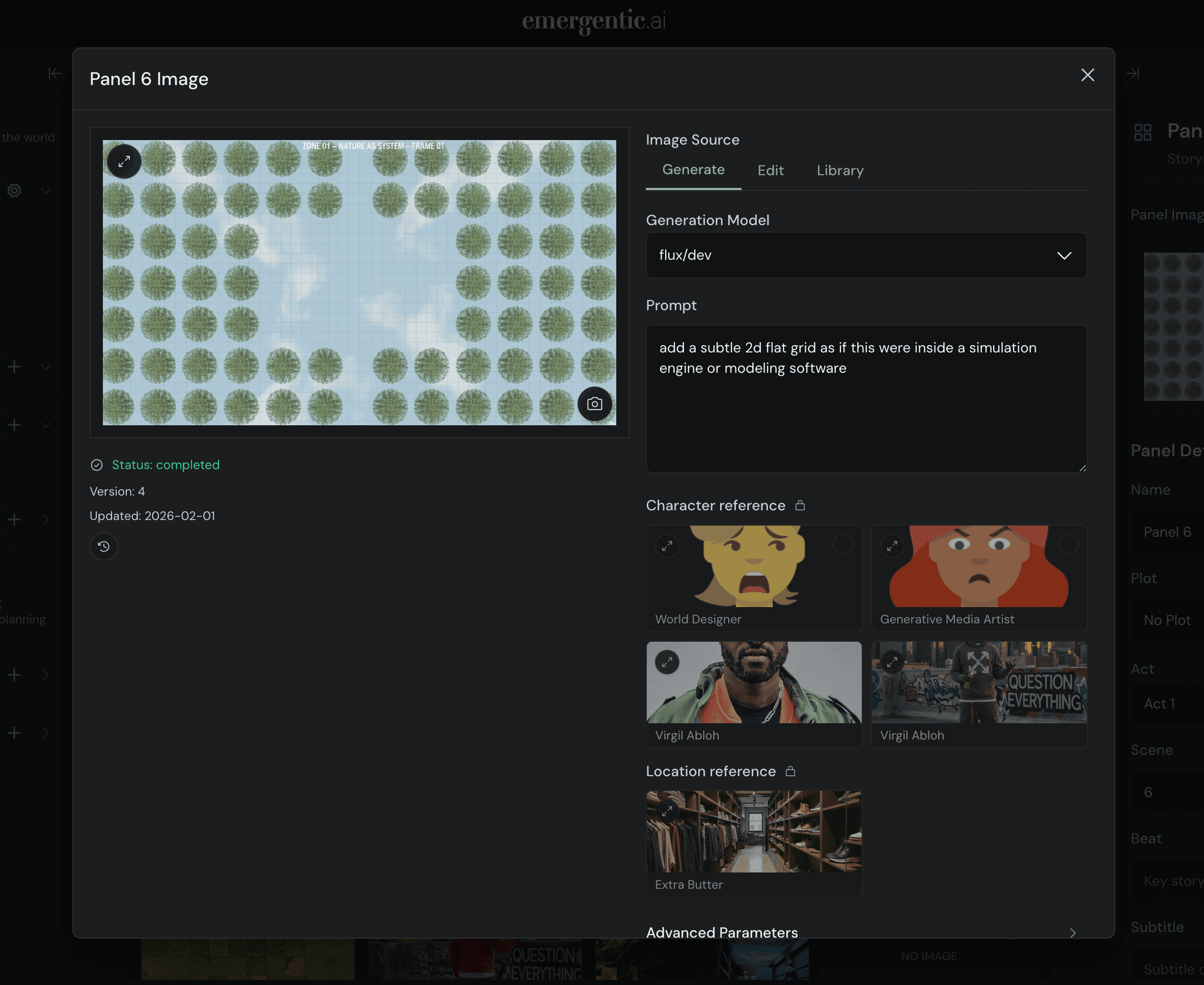 Media generation control panel